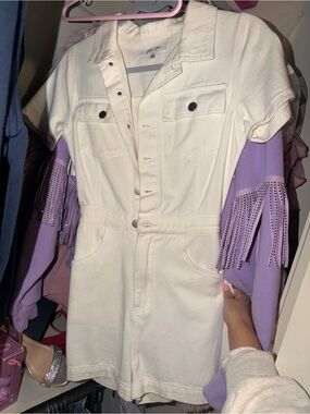 White Short Sleeve Denim Romper